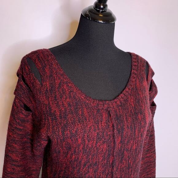 Guess red black marled cutout sleeve wool blend sweater size Medium - Picture 3 of 14
